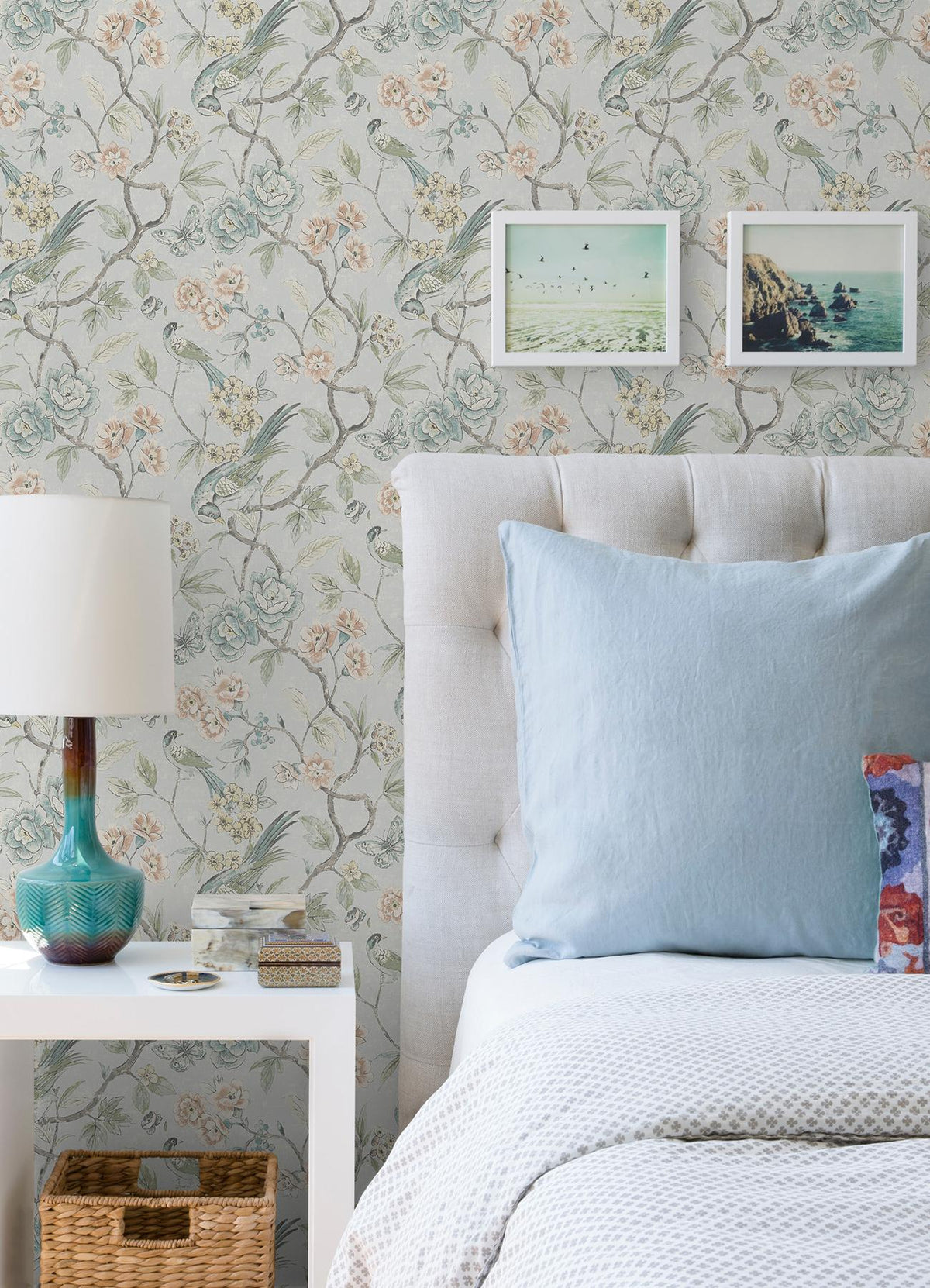 Waverly Aviary Garden Aqua Peel and Stick Wallpaper