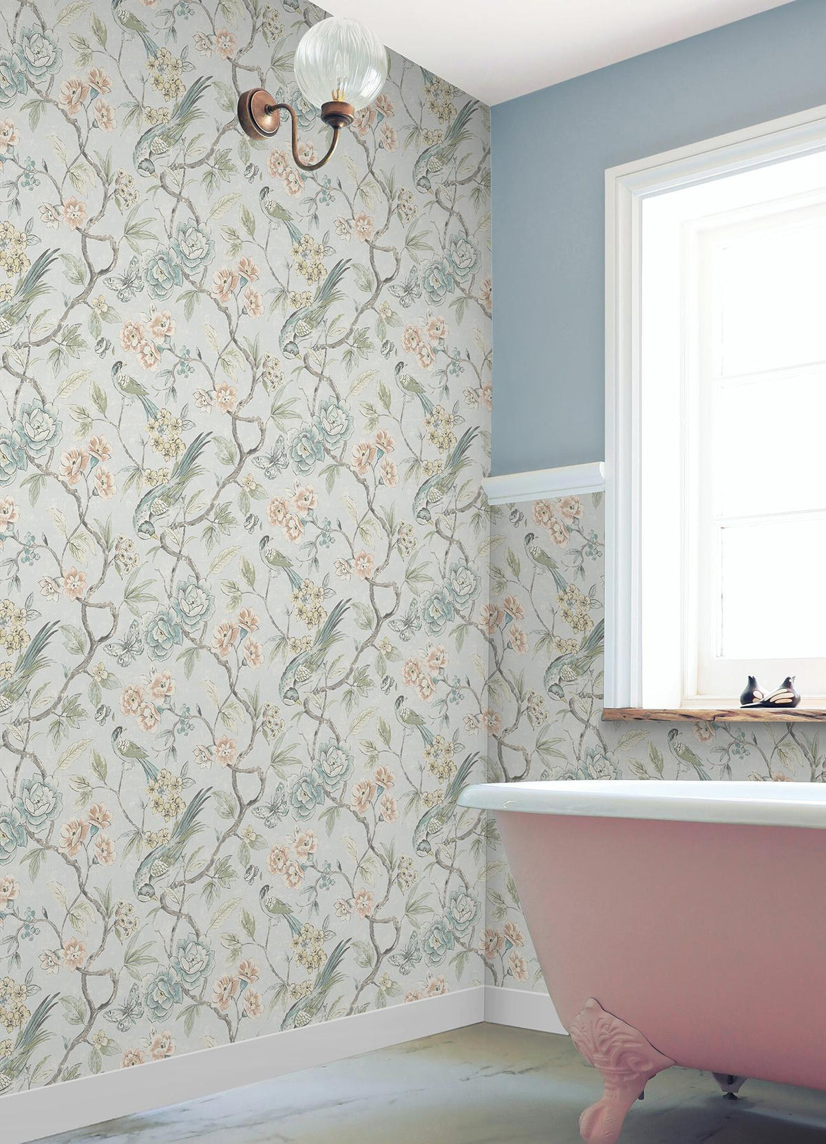 Waverly Aviary Garden Aqua Peel and Stick Wallpaper