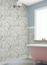Waverly Aviary Garden Aqua Peel and Stick Wallpaper