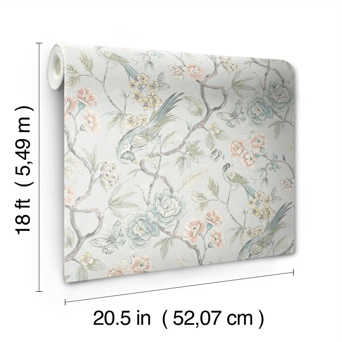Waverly Aviary Garden Aqua Peel and Stick Wallpaper