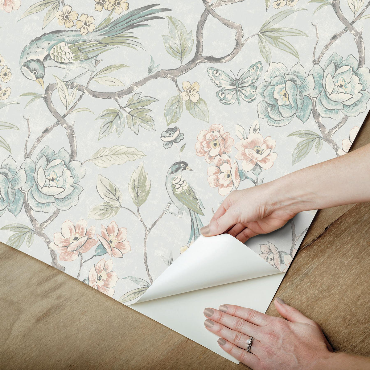 Waverly Aviary Garden Aqua Peel and Stick Wallpaper