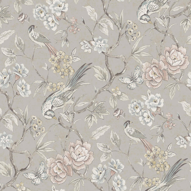 Waverly Aviary Garden Grey Peel and Stick Wallpaper