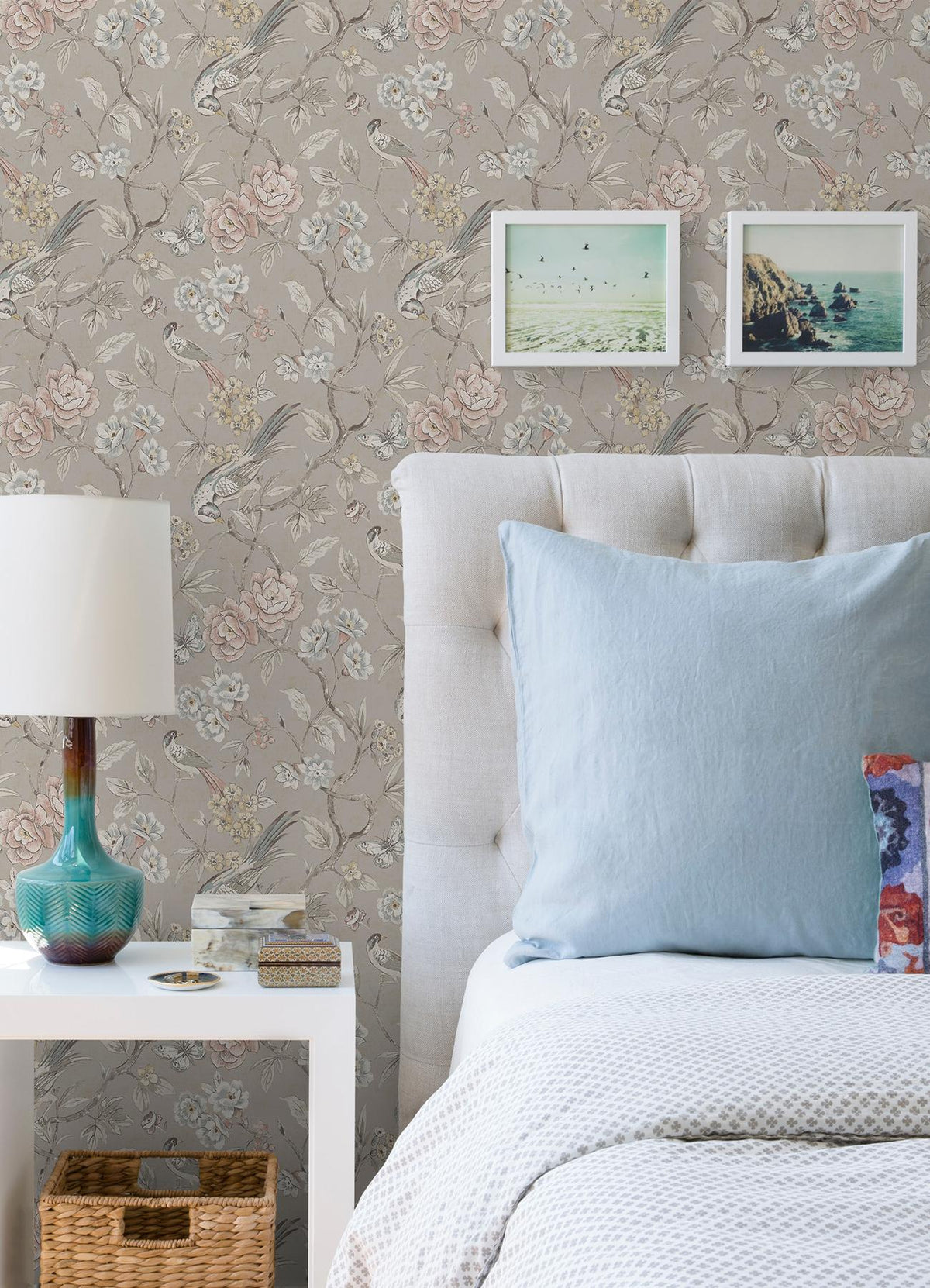 Waverly Aviary Garden Grey Peel and Stick Wallpaper