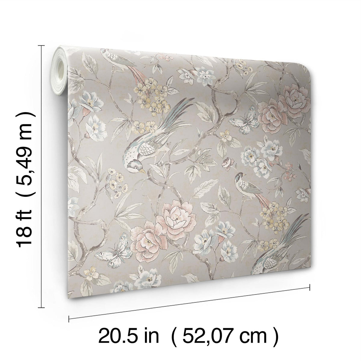 Waverly Aviary Garden Grey Peel and Stick Wallpaper