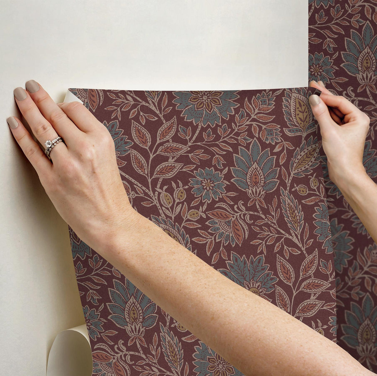 Waverly Indira Aster Maroon Peel and Stick Wallpaper