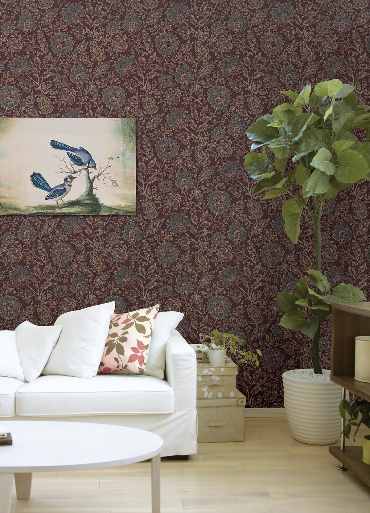 Waverly Indira Aster Maroon Peel and Stick Wallpaper