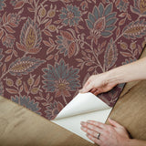 Waverly Indira Aster Maroon Peel and Stick Wallpaper