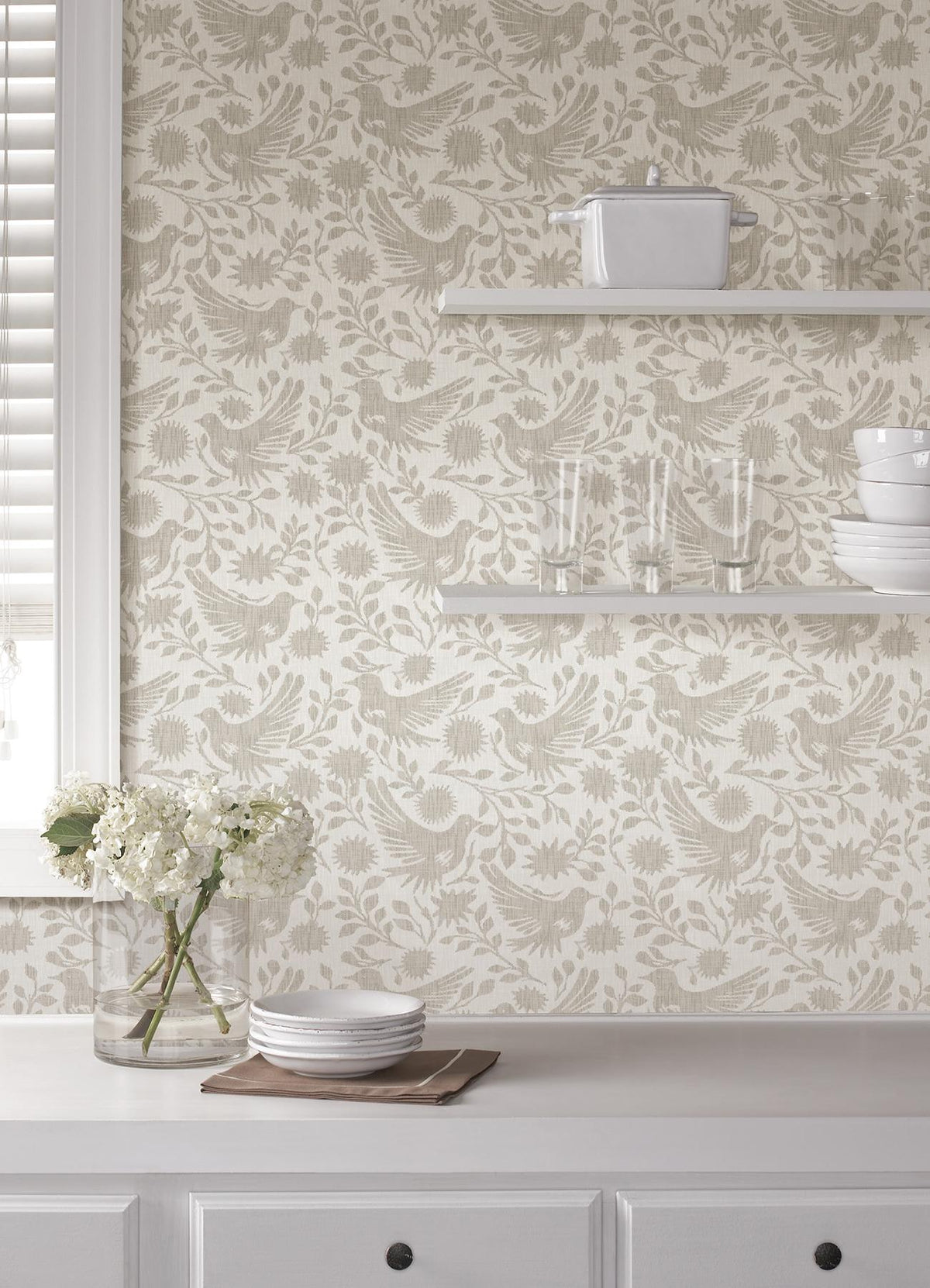 Waverly Winged Serenade Taupe Peel and Stick Wallpaper