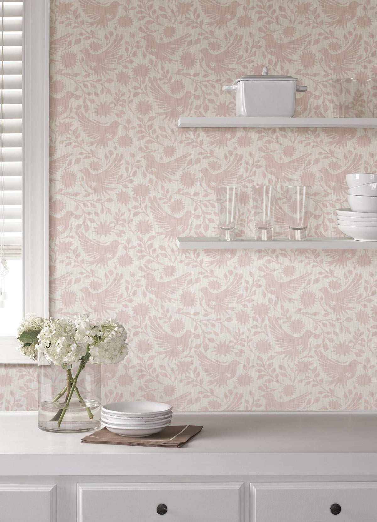 Waverly Winged Serenade Pink Peel and Stick Wallpaper