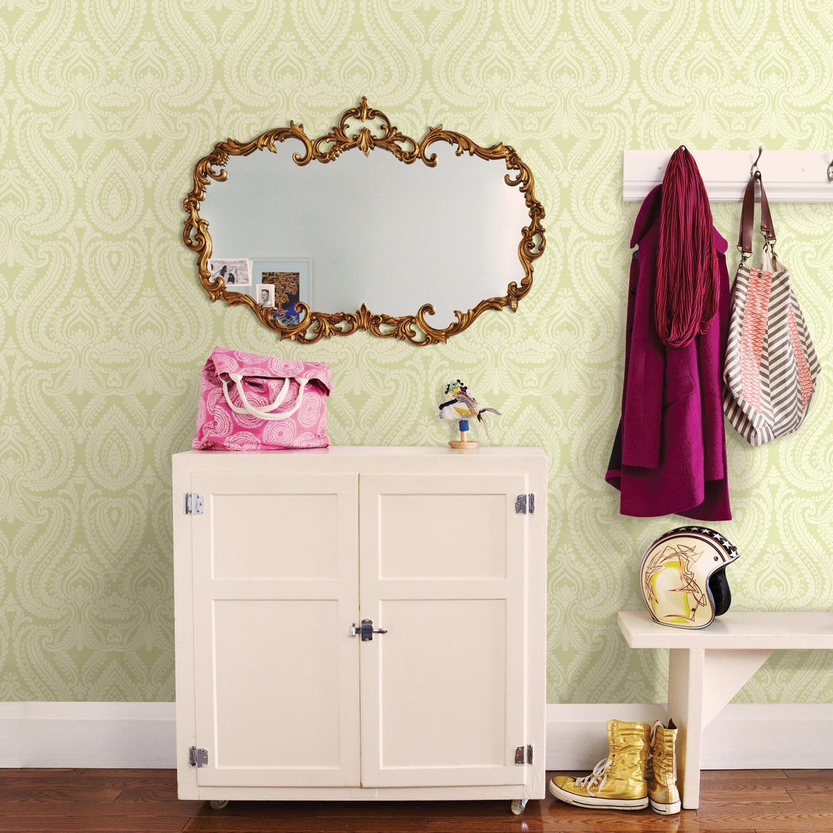 York Imperial Green Modern Damask Wallpaper
