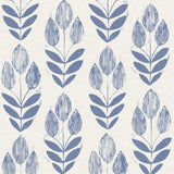 York Scandinavian Blue Block Print Tulip Wallpaper