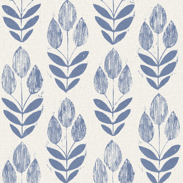 York Scandinavian Blue Block Print Tulip Wallpaper