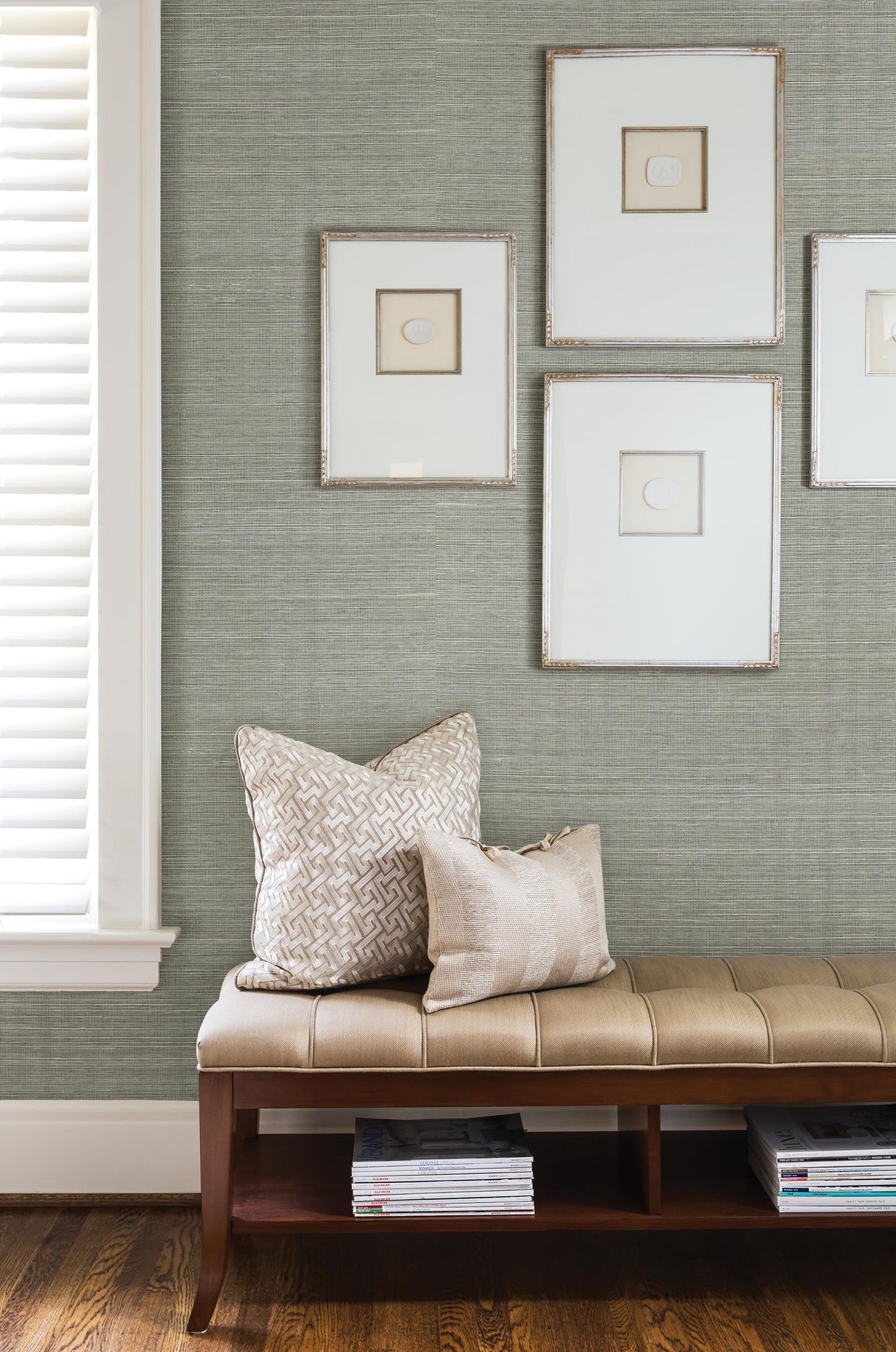 York Barbora Aqua Grasscloth Wallpaper