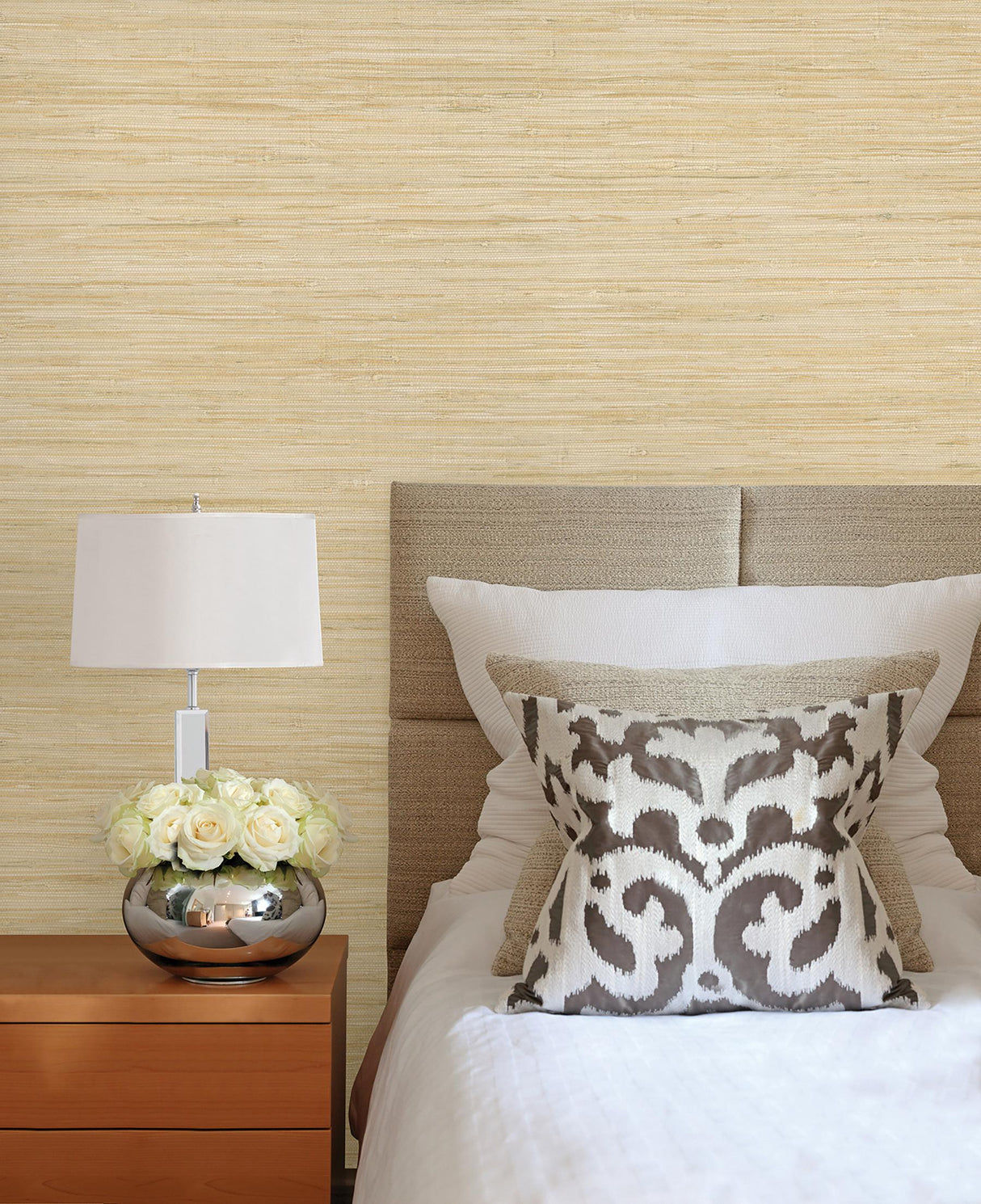 York Martina Fog Grasscloth Wallpaper