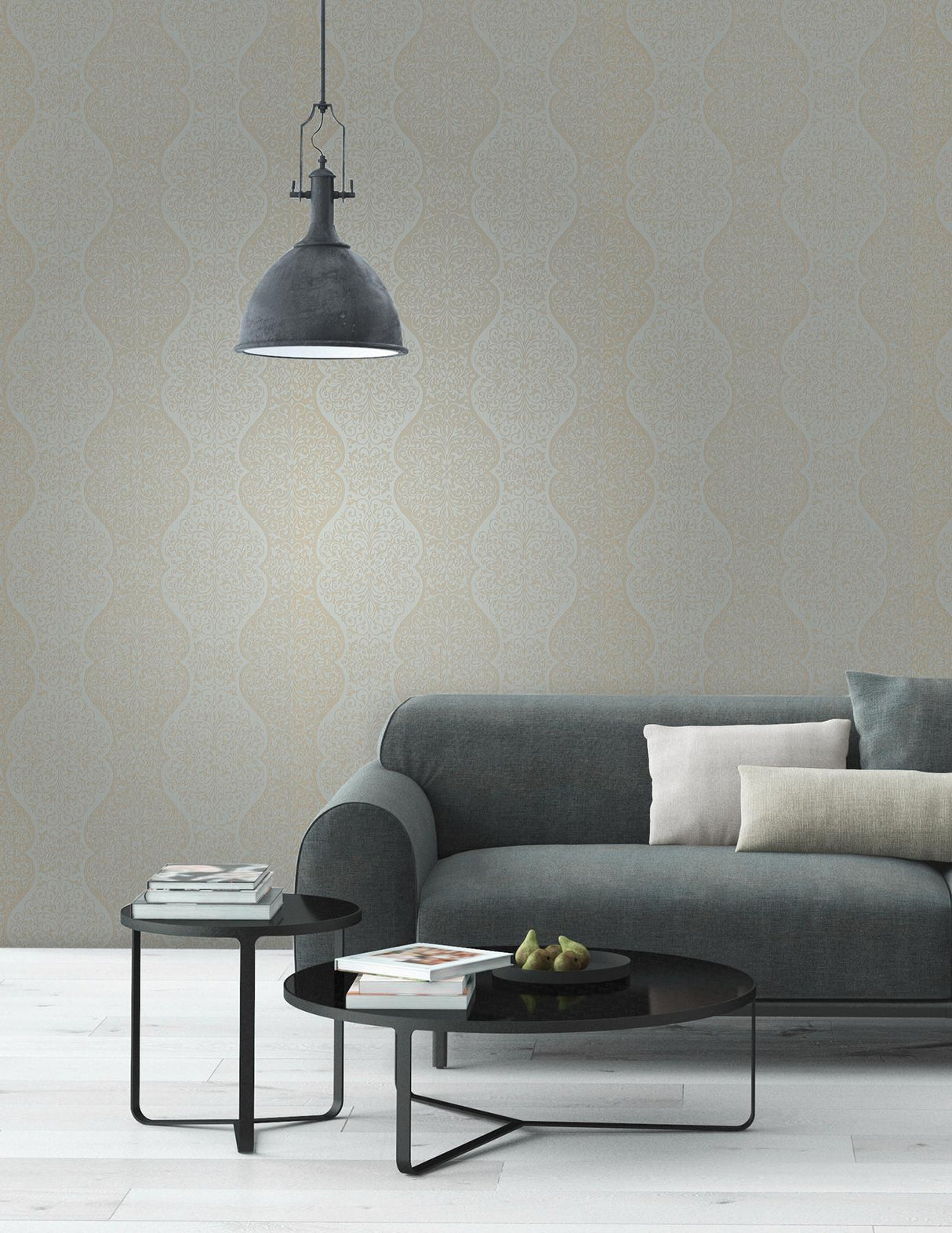 York Cadence Blue Scroll Wallpaper