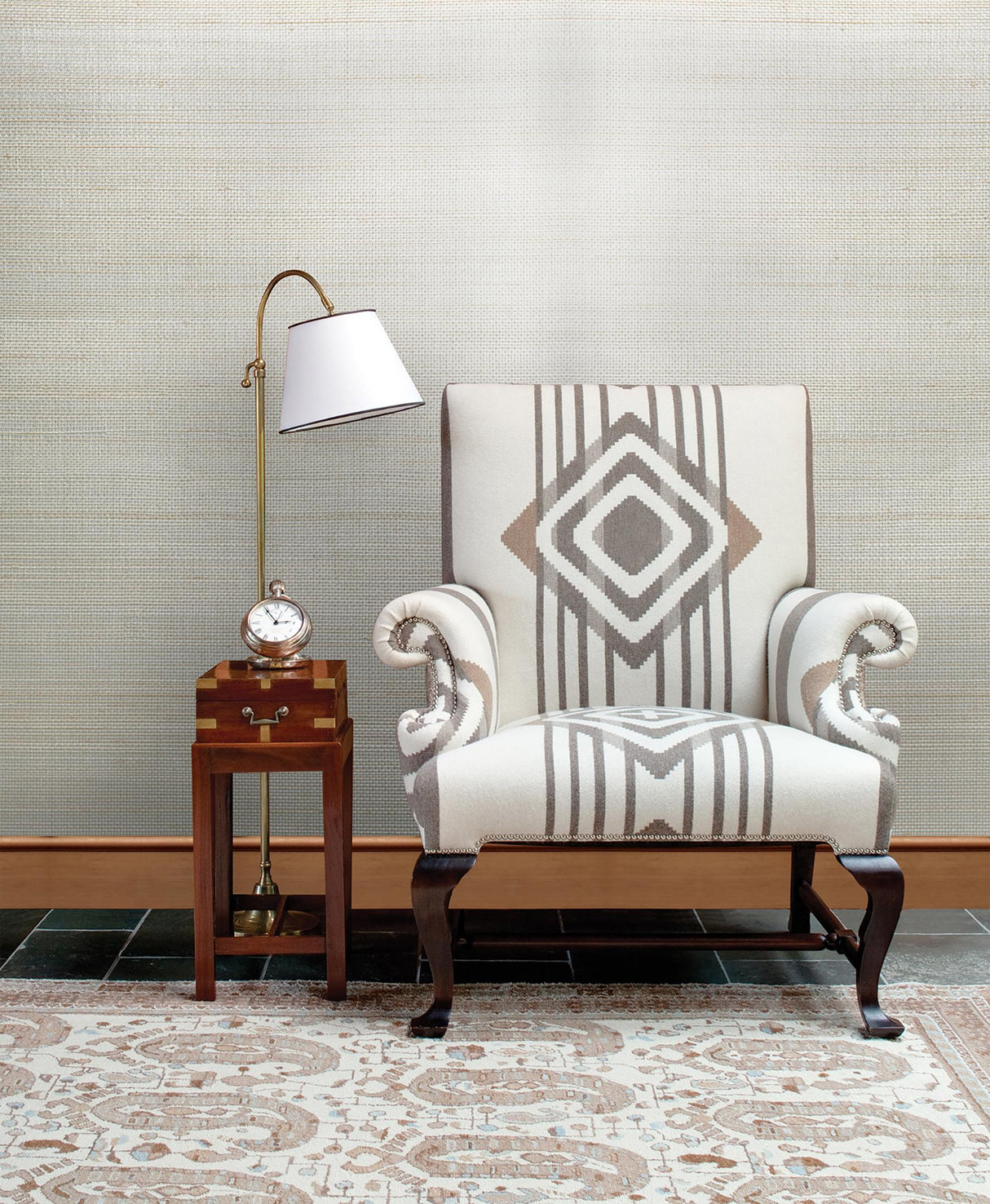 York Pearl River Silver Grasscloth Wallpaper