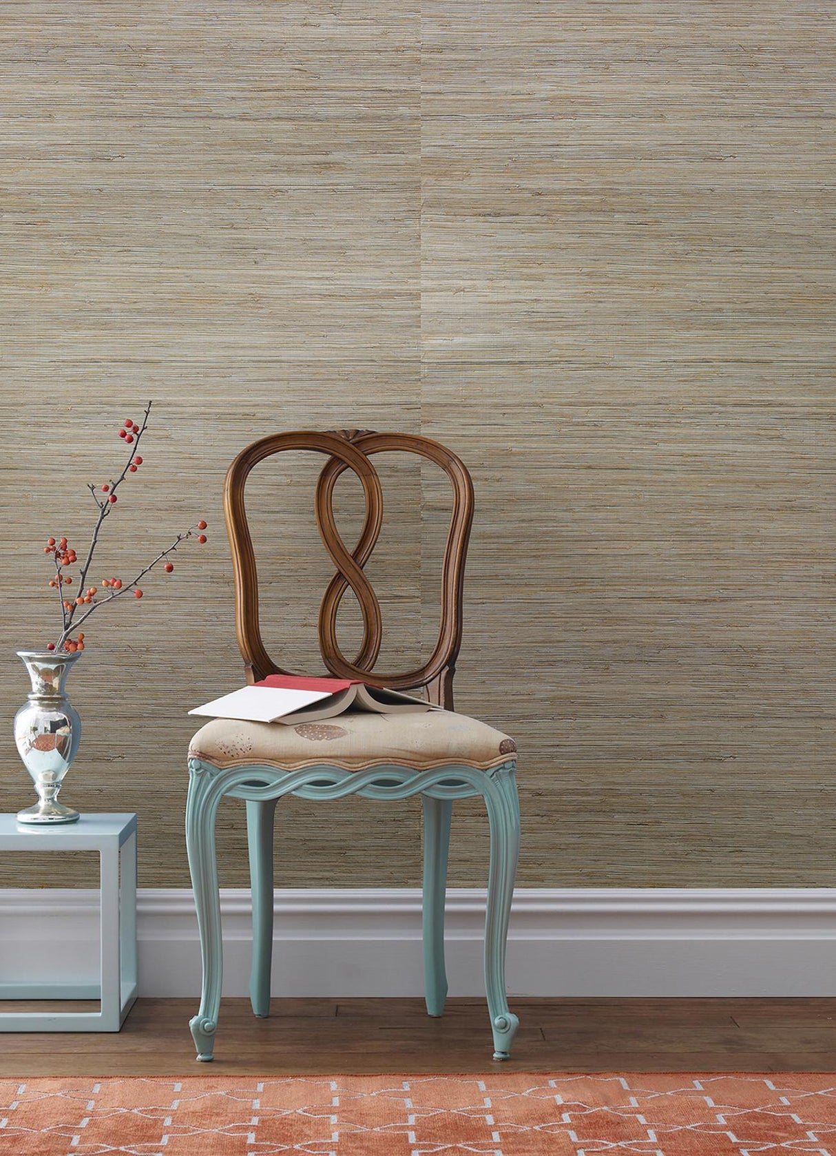 York Taizhou Blue Grasscloth Wallpaper