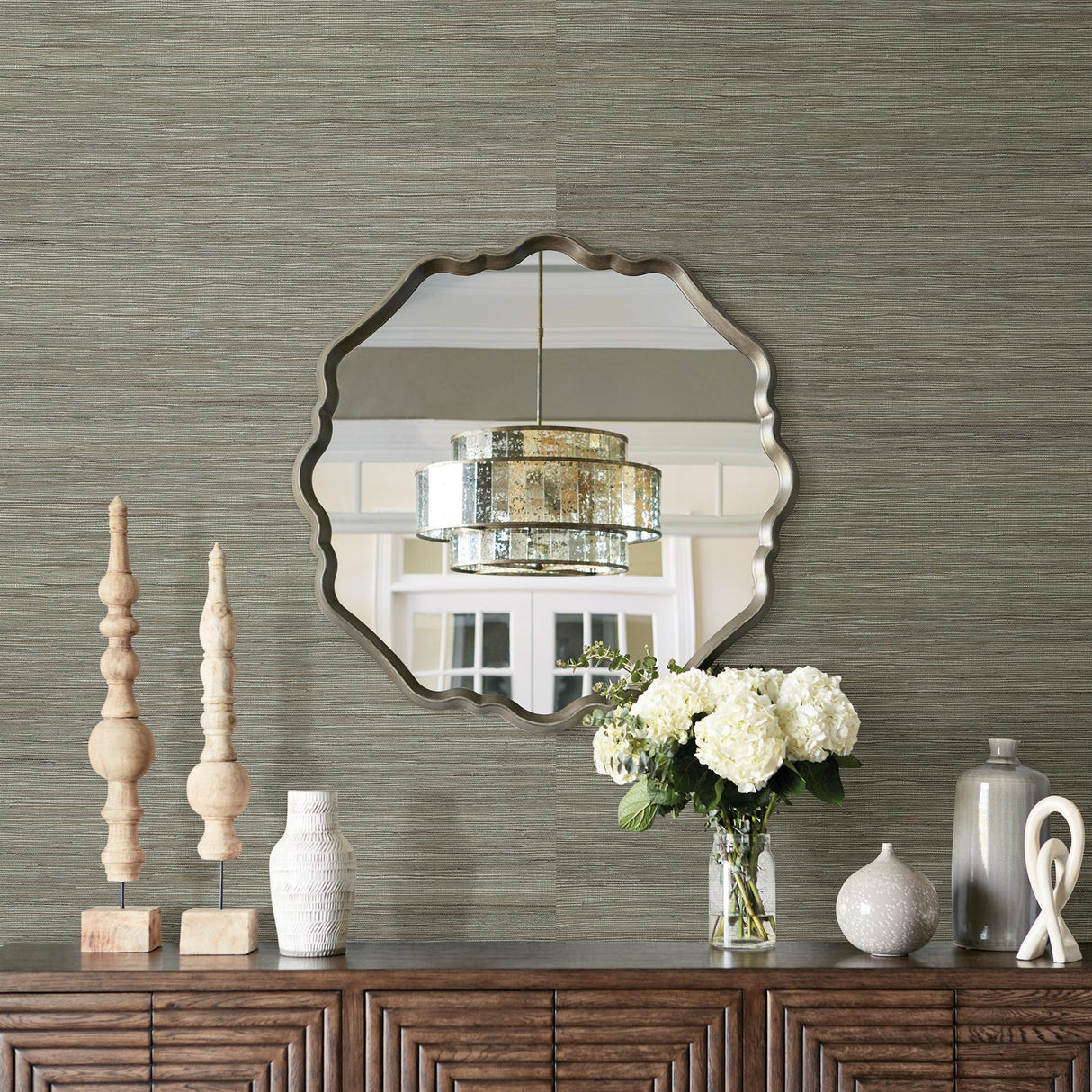 York Shandong Sea Green Grasscloth Wallpaper