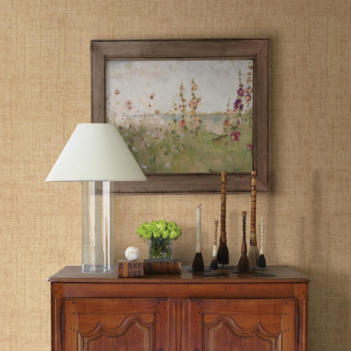 York Caviar Beige Basketweave Wallpaper