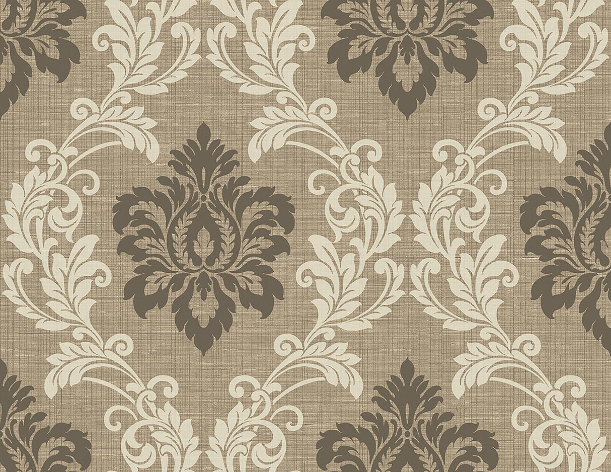 York Adela Light Brown Twill Damask Wallpaper