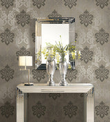 York Adela Light Brown Twill Damask Wallpaper