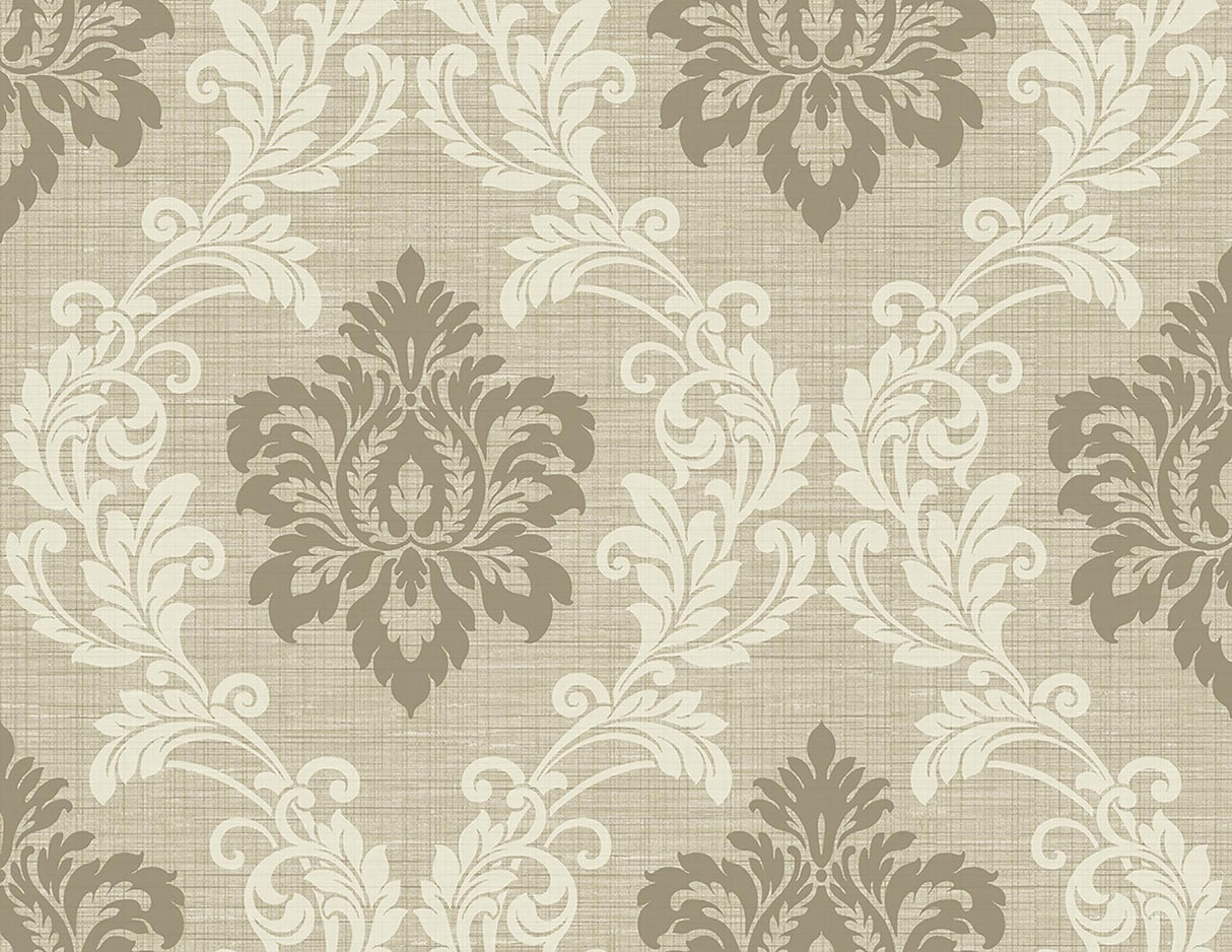 York Adela Neutral Twill Damask Wallpaper