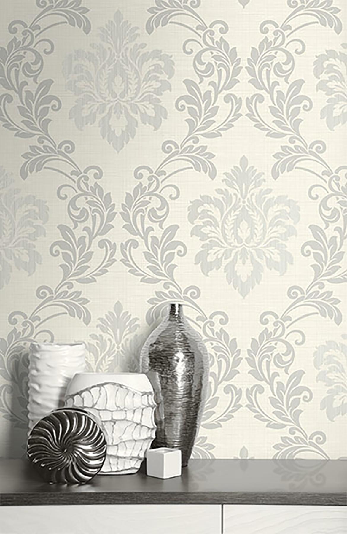 York Adela Ivory Twill Damask Wallpaper