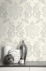 York Adela Ivory Twill Damask Wallpaper