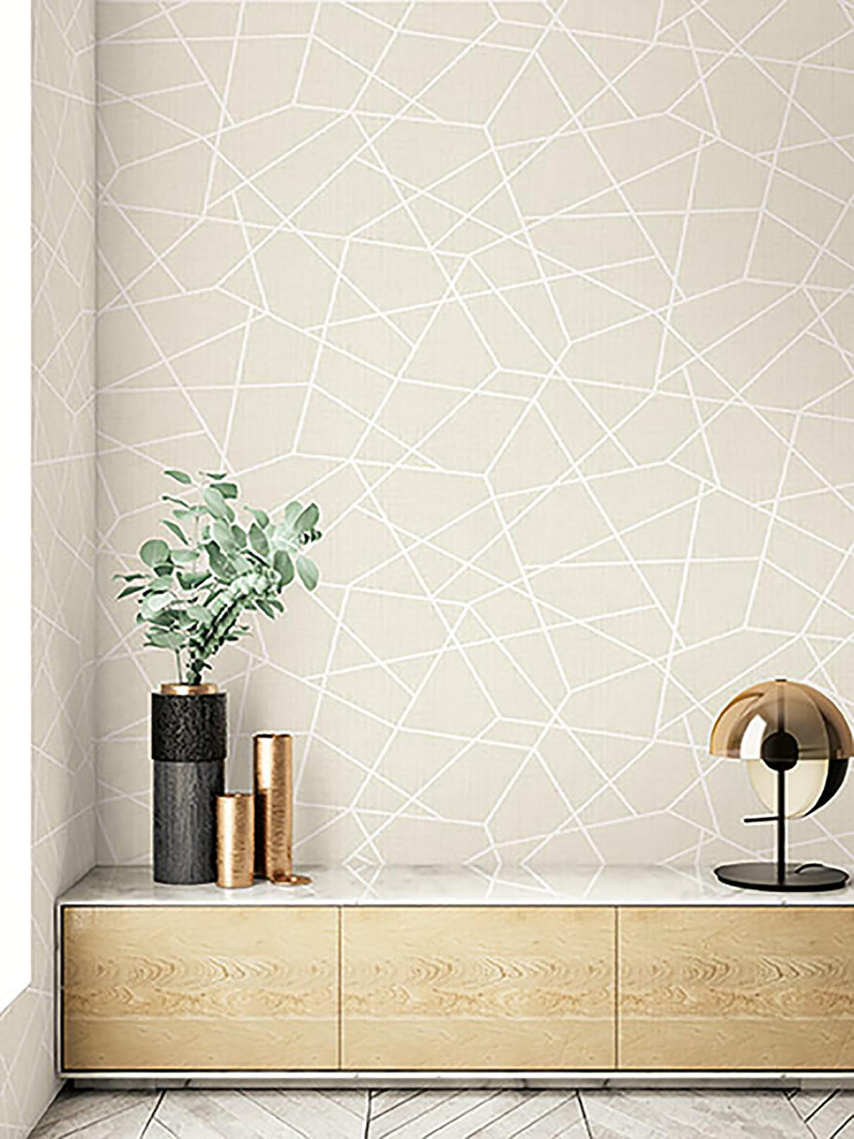York Heath Cream Geometric Linen Wallpaper