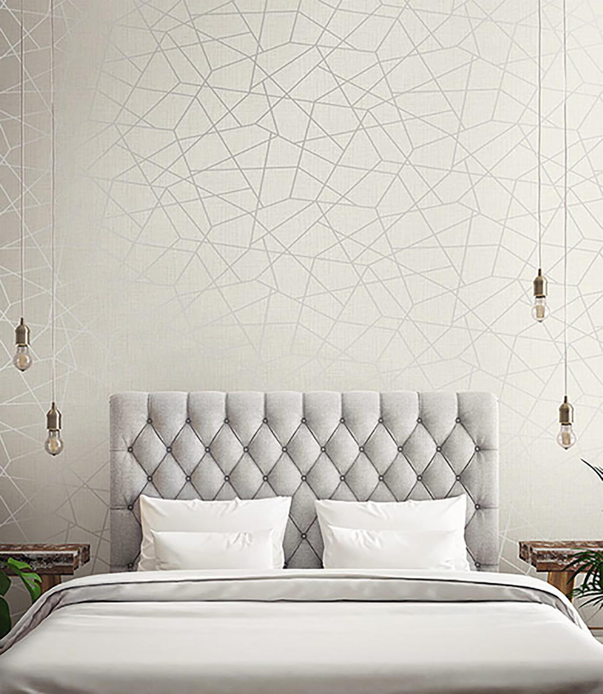 York Heath Silver Geometric Linen Wallpaper