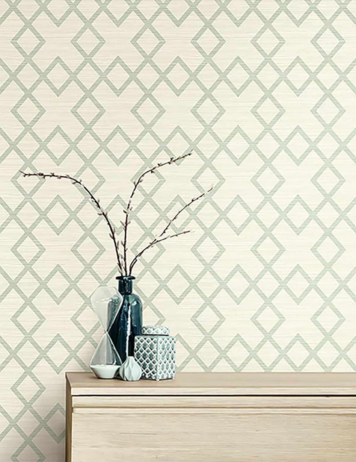 York Vana Seafoam Woven Diamond Wallpaper