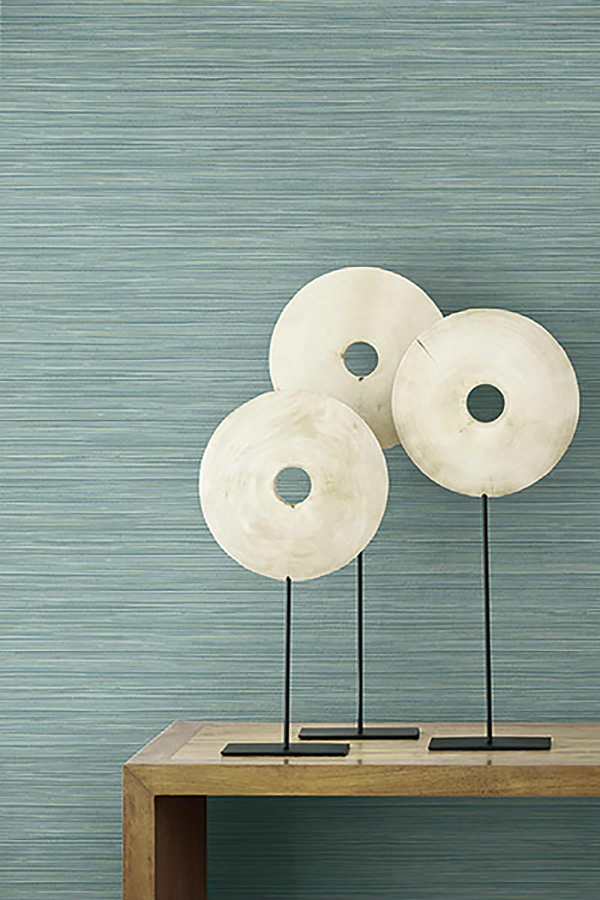 York Bondi Teal Grasscloth Texture Wallpaper