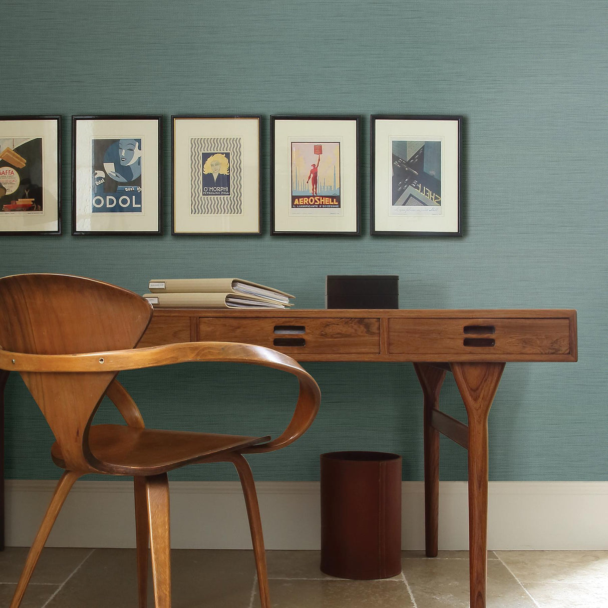 York Citi Teal Woven Texture Wallpaper