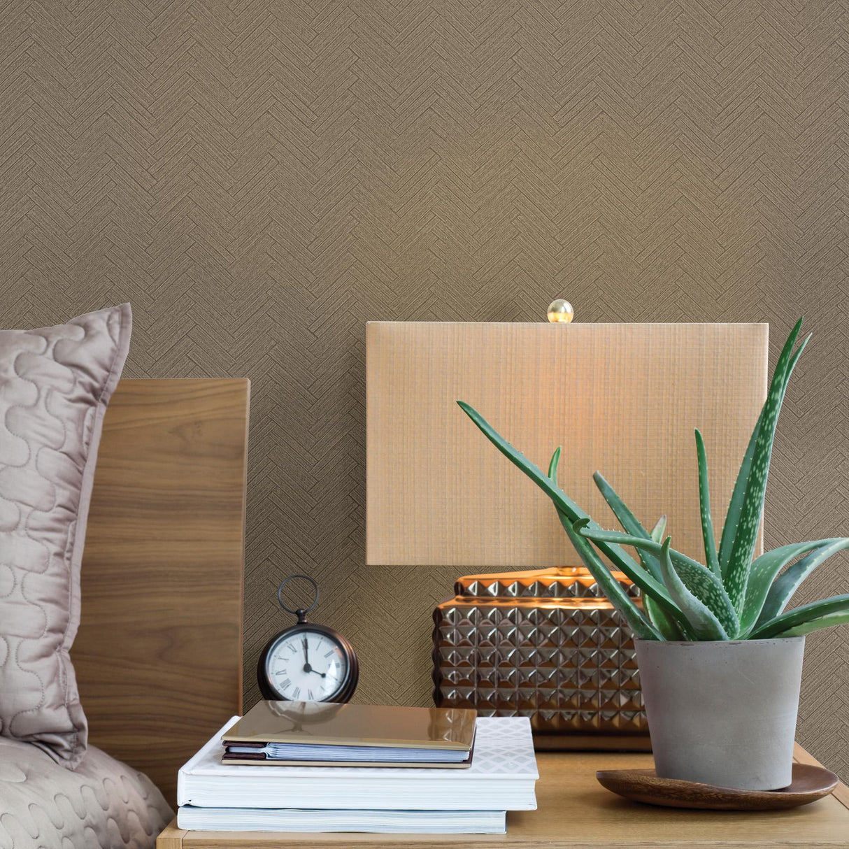 York Karma Brown Herringhone Weave Wallpaper