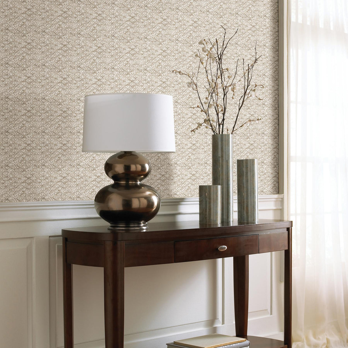 York Delilah Taupe Diamond Wallpaper
