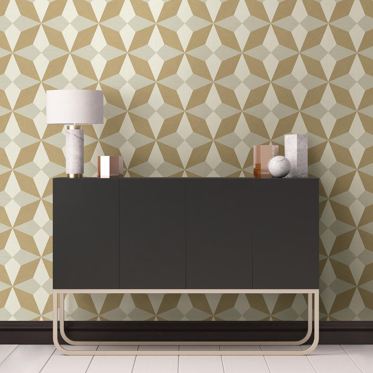 York Valiant Gold Faux Grasscloth Mosaic Wallpaper