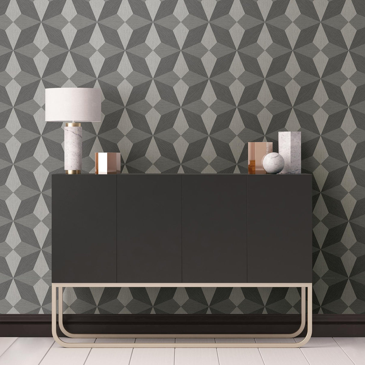 York Valiant Grey Faux Grasscloth Mosaic Wallpaper