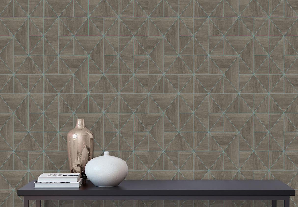 York Cheverny Brown Wood Tile Wallpaper