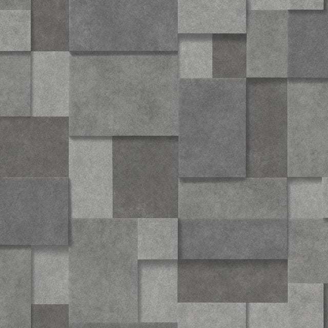 York Duchamp Dark Grey Patchwork Metallic Wallpaper