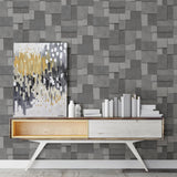 York Duchamp Dark Grey Patchwork Metallic Wallpaper