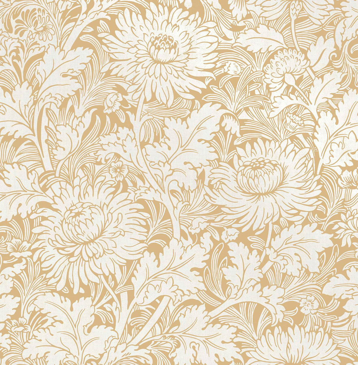 York Zinnia Mustard Floral Wallpaper