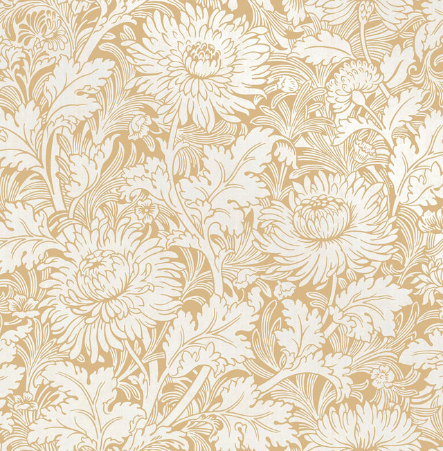 York Zinnia Mustard Floral Wallpaper