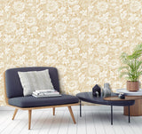 York Zinnia Mustard Floral Wallpaper