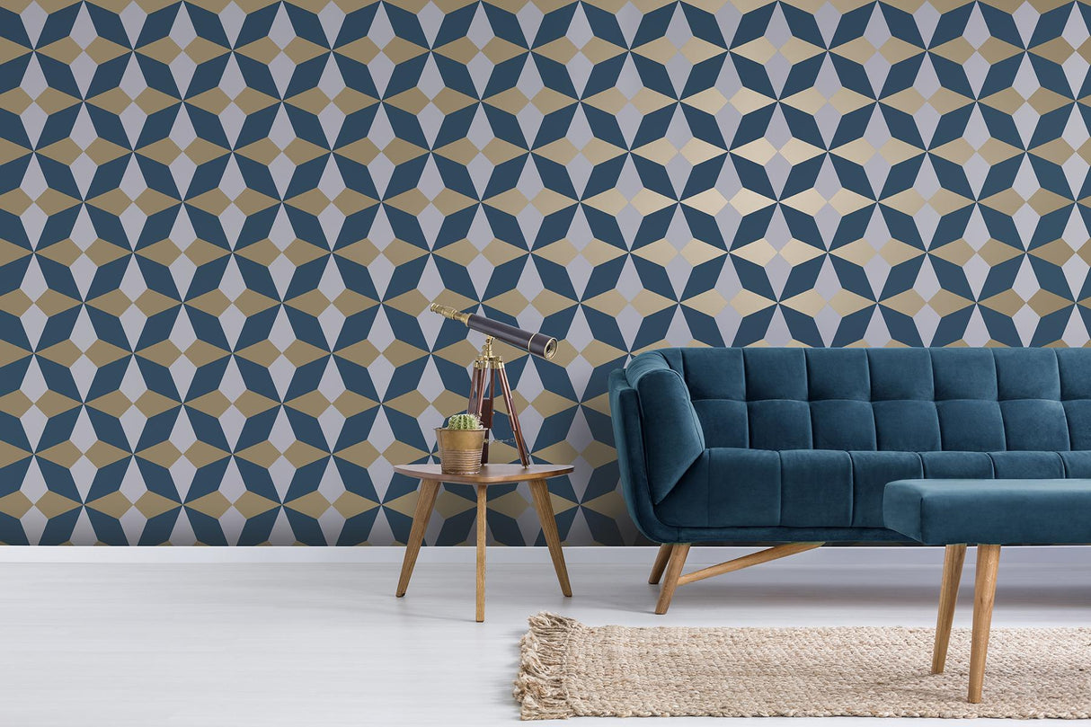 York Newby Navy Geometric Wallpaper