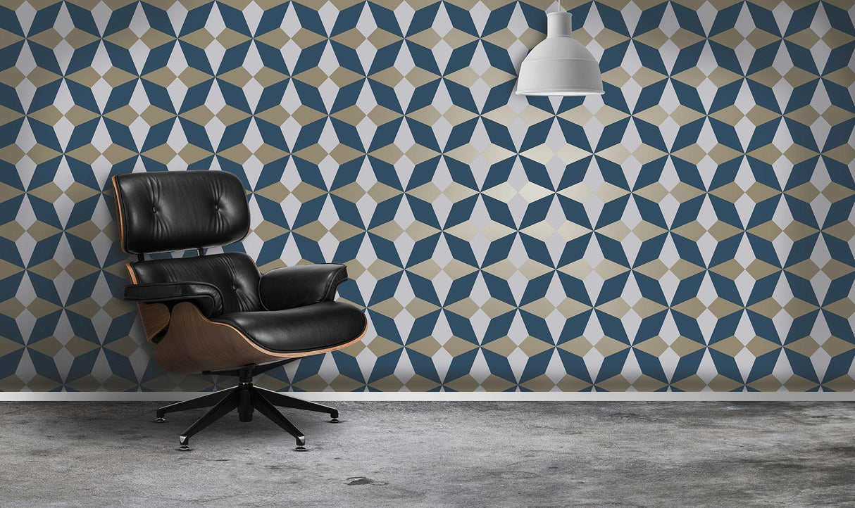 York Newby Navy Geometric Wallpaper