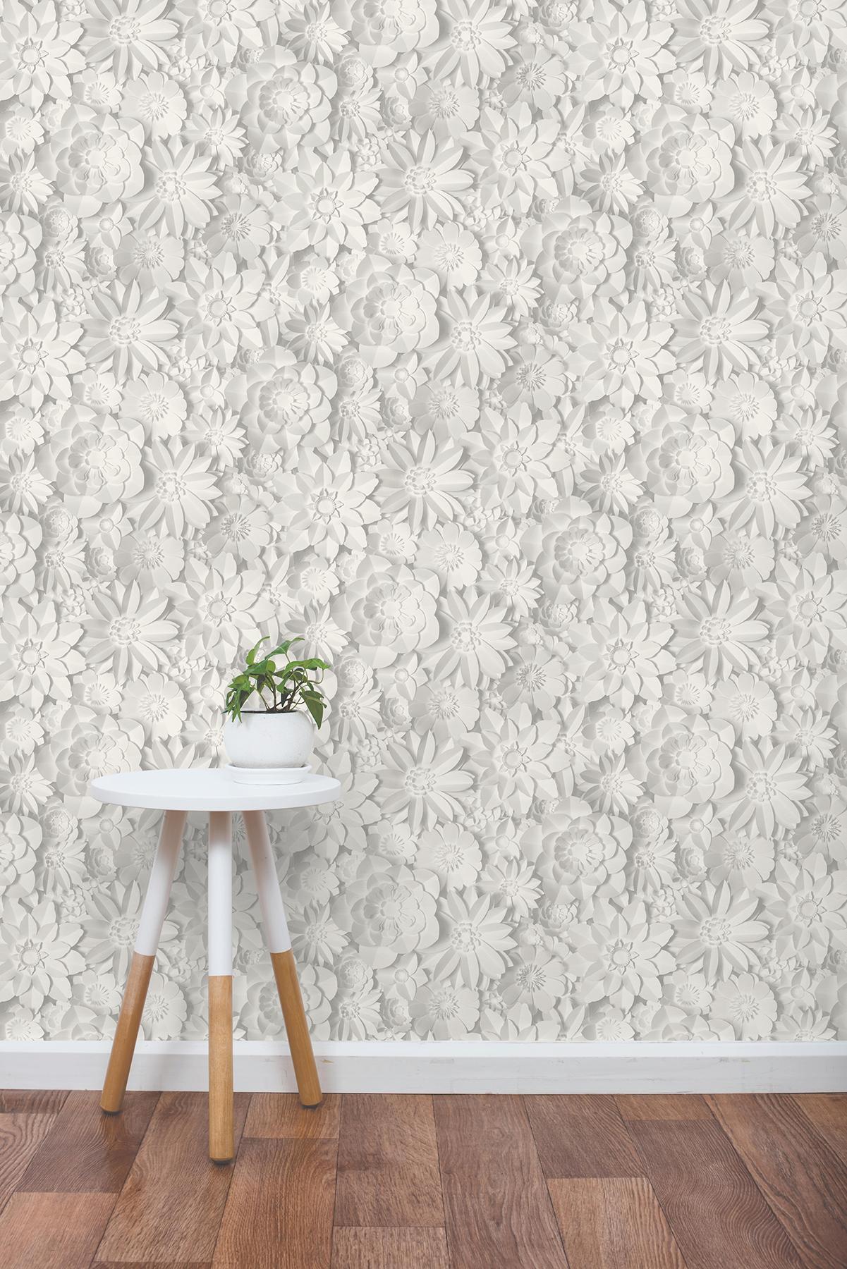 York Dacre White Floral Wallpaper