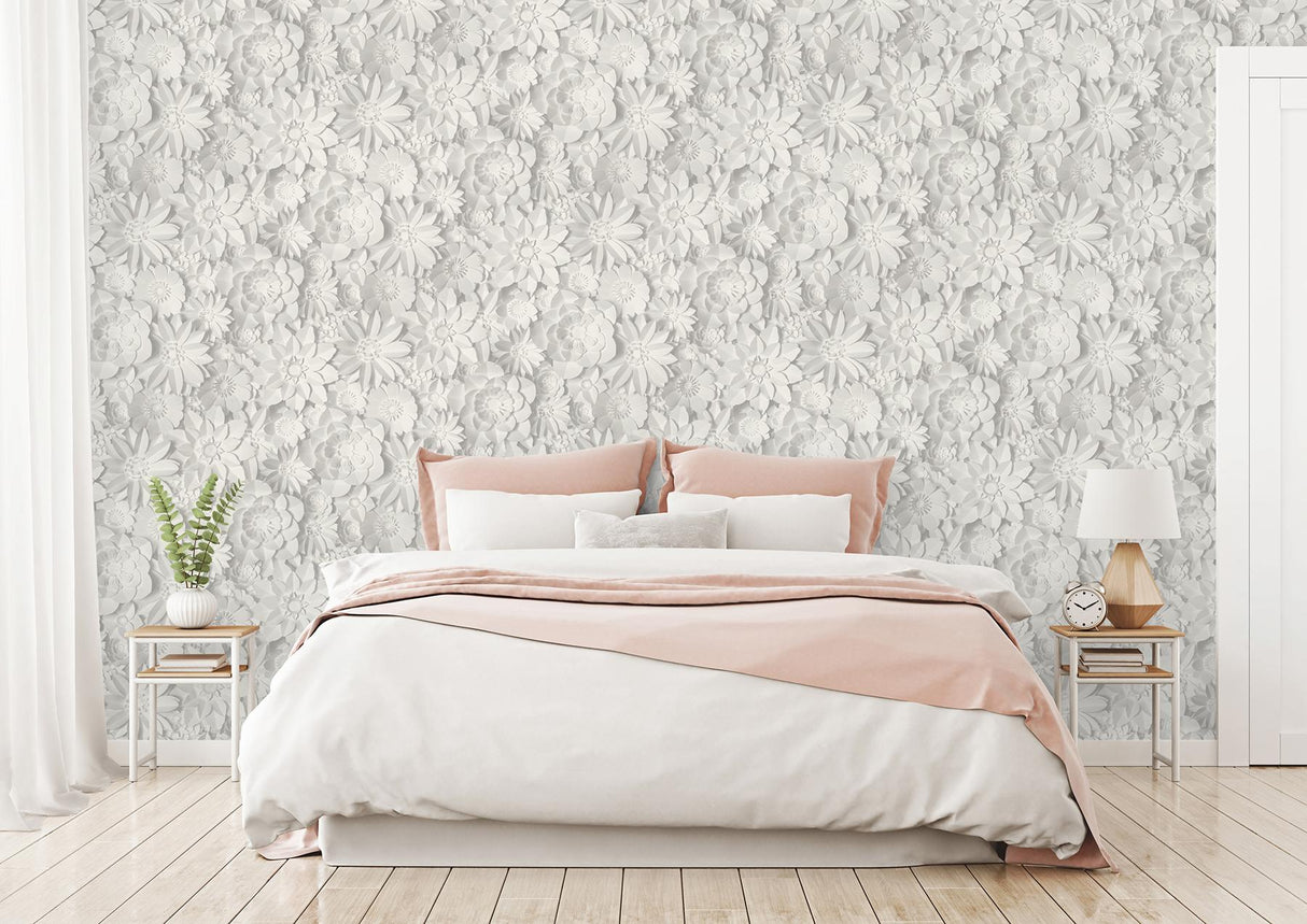 York Dacre White Floral Wallpaper