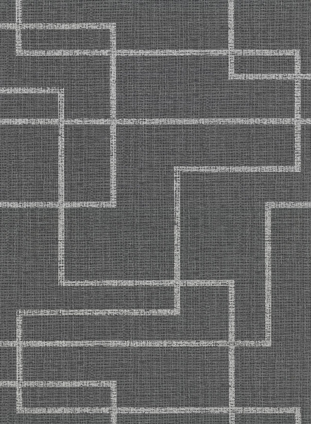 York Clarendon Charcoal Geometric Faux Grasscloth Wallpaper
