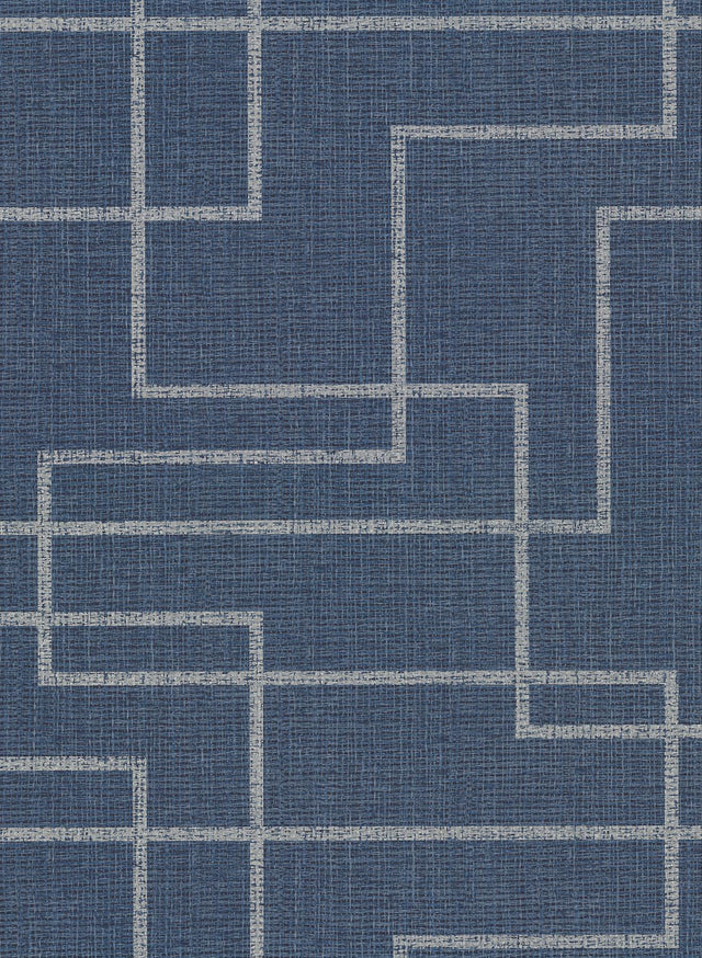 York Clarendon Indigo Geometric Faux Grasscloth Wallpaper
