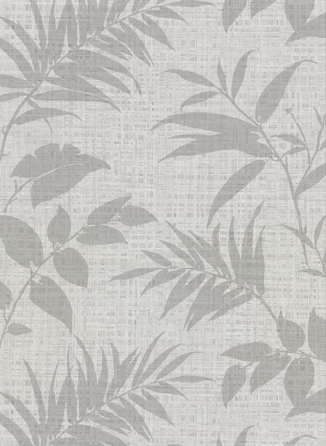 York Chandler Light Grey Botanical Faux Grasscloth Wallpaper